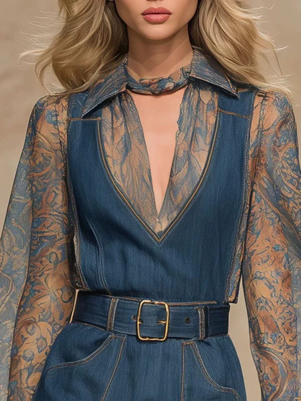 Blue Denim Overall Dress Women High Waist Straight Wide Leg Pocket Spring Autumn